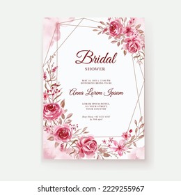 Rose pink flower watercolor bridal shower invitation template