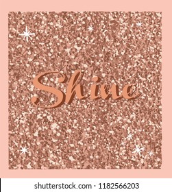 Rose pink gold glitter heart background with hand letter shine. Happy christmas.