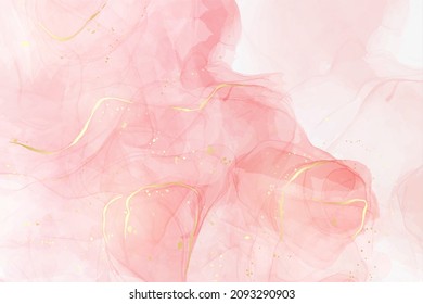 Fondo acuático líquido rosa rosa con puntos dorados  Efecto de la tintas de alcohol de mármol ruidoso y turbio  Plantilla de diseño de ilustración vectorial para invitación de boda  menú  rsvp 