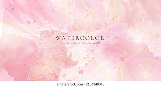 Rose pink liquid watercolor background with lines and stains. Abstract crimson marble alcohol ink drawing effect. Vector illustration design template for wedding invitation, banner, wall print