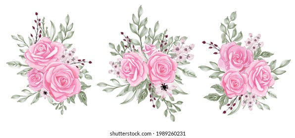 rose pink pastel bouquet clipart watercolor illustration