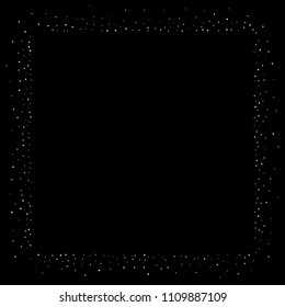 Rose, pink stars, sprocket, shiny confetti. Scattered little sparkling, silver, glitter balls, circles. Random stellar falling on black background. New Year Christmas background. Vector illustration.