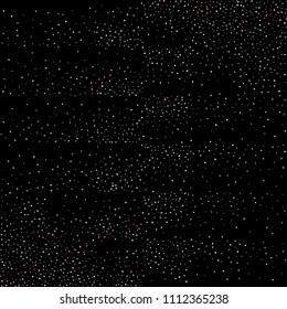 Rose, pink stars, sprocket, shiny confetti. Scattered little sparkling, silver, glitter balls, circles. Random stellar falling on black background. New Year Christmas background. Vector illustration.