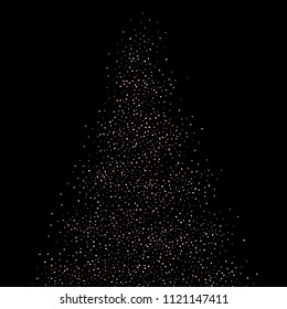 Rose, pink stars, sprocket, shiny confetti. Scattered little sparkling, silver, glitter balls, circles. Random stellar falling on black background. New Year Christmas background. Vector illustration.