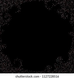 Rose, pink stars, sprocket, shiny confetti. Scattered little sparkling, silver, glitter balls, circles. Random stellar falling on black background. New Year Christmas background. Vector illustration.