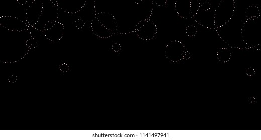 Rose, pink stars, sprocket, shiny confetti. Scattered little sparkling, silver, glitter balls, circles. Random stellar falling on black background. New Year Christmas background. Vector illustration.