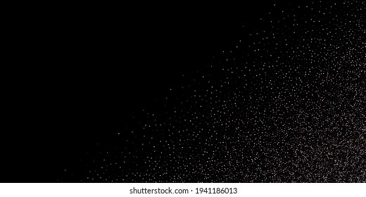 Rose, pink stars. Sprocket, shiny confetti. Scattered little sparkling glitter balls circles. Random stellar falling on black background. New Year Christmas background. Vector illustration.