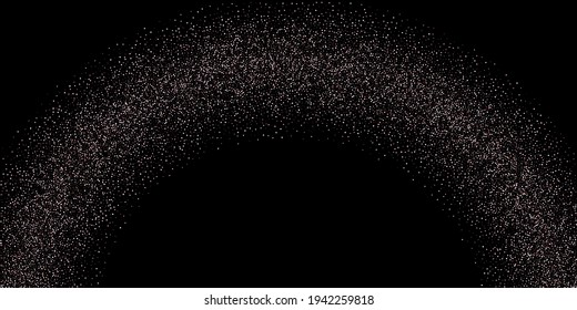 Rose, pink stars. Sprocket, shiny confetti. Scattered little sparkling glitter balls circles. Random stellar falling on black background. New Year Christmas background. Vector illustration.