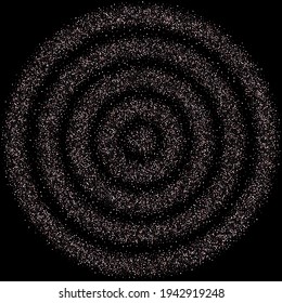 Rose, pink stars. Sprocket, shiny confetti. Scattered little sparkling glitter balls circles. Random stellar falling on black background. New Year Christmas background. Vector illustration.