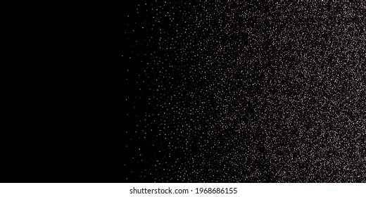 Rose, pink stars. Sprocket, shiny confetti. Scattered little sparkling glitter balls circles. Random stellar falling on black background. New Year Christmas background. Vector illustration.