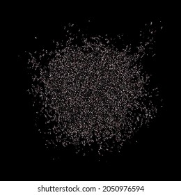 Rose, pink stars. Sprocket, shiny confetti. Scattered little sparkling glitter balls circles. Random stellar falling on black background. New Year Christmas background. Vector illustration.