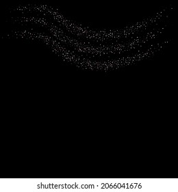 Rose, pink stars. Sprocket, shiny confetti. Scattered little sparkling glitter balls circles. Random stellar falling on black background. New Year Christmas background. Vector illustration.