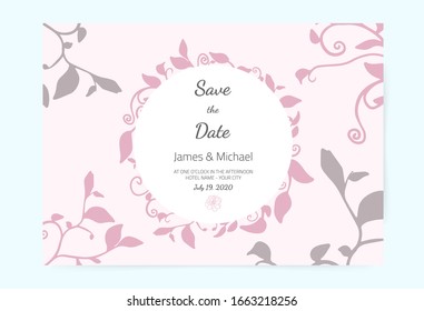 Rose Pink Wedding Invitation Cards rose, Pink color, illustration, modern design. Vector decorative greeting card.