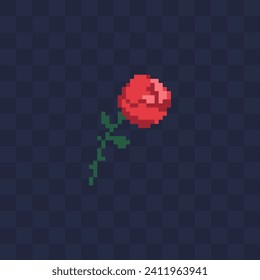 Rose Pixel Kunst Symbol, Element für die Gestaltung der Grußkarte, Frauentag, Muttertag, Logo des Blumenladens. Aufkleber-Design. Einzige Vektorgrafik.