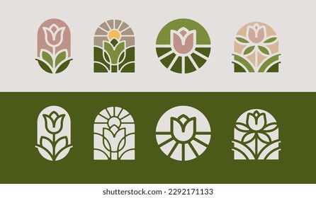 Plantilla de logotipo de hoja de planta de rosa. Símbolo universal creativo premium. Ilustración vectorial. Plantilla de diseño Mínimo Creativo