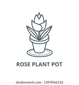 Rose plant pot vector line icon, linear concept, outline sign, symbol