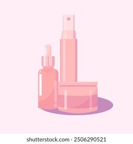 Rose plastic Makeup Cosmetic Jar Pot Face Cream Skin Lotion Bottle White cream jar. Plastic cosmetic container, vector mockup. Face skin care creme. Vector illustration