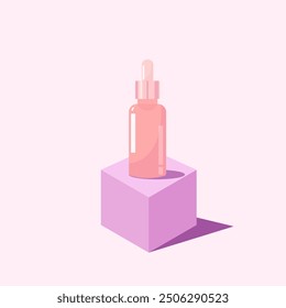 Rose plastic Makeup Cosmetic Jar Pot Face Cream Skin Lotion Bottle White cream jar on podium. Plastic cosmetic container, vector mockup. Face skin care creme. Vector illustration