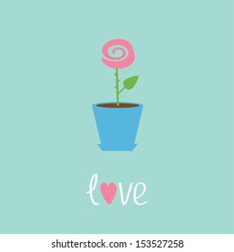Rose in pot. Love card. Vector illustration