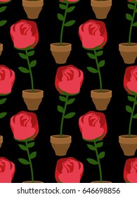 Rose in pot seamless pattern. Home Flower texture. Floral ornament