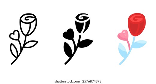 Rose present icon. Cute valentines gift sign. Relationship and dating symbol. Love pictogram. Gentleman illustration.