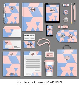 Rose quartz blue serenity Corporate identity template set. Business stationery mock-up with logo. Branding design. 