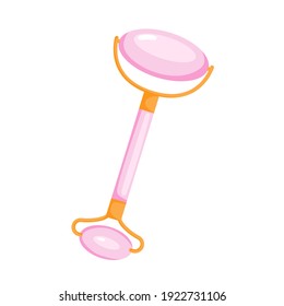 Rodillo de cara de cuarzo rosa aislado en fondo blanco. Ilustración del vector