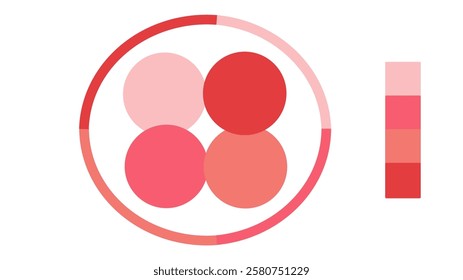 Rose Quartz, Red, Coral, Cinnabar circle color palette. Trend color guide palette catalog samples in rgb hex. Color palette for fashion designers, business, and paints colors company