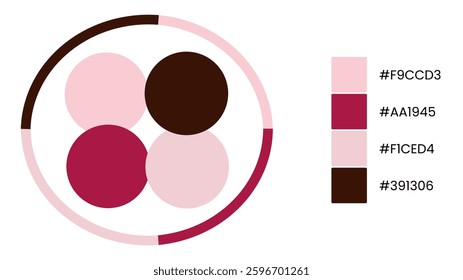  Rose Quartz, Rose Red, Rose Quartz, Puce circle color palette. Trend color guide palette catalog samples in rgb hex. Color palette for fashion designers, business, and paints colors company