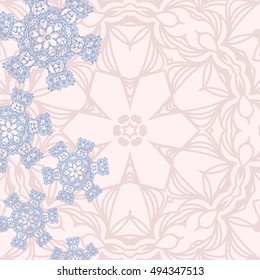 Rose Quartz and Serenity Blue background with abstract snowflakes for winter wedding card or invitation. Copy space. Vector illustration eps8