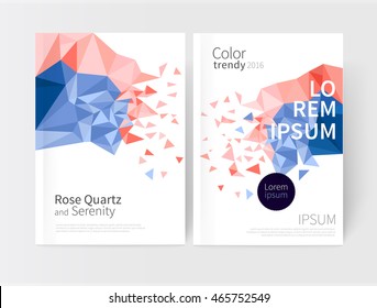 Rose quartz & serenity. colored pink and violet scattered triangles. Vector Cover design template business brochures, booklets, leaflets, flyers, books, magazine. poster template or advertisement.