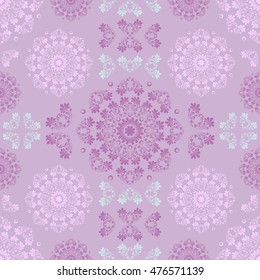 Rose quartz and serenity seamless pattern for wall. Wallpaper fabric textile design with mandalas and decorative vintage, trendy color and vintage elements.