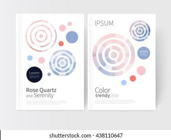 Rose quartz & serenity.colored pink and violet concentric circles & lines. Cover design template business brochures, booklets, leaflets, flyers, books, magazine. poster template or advertisement.