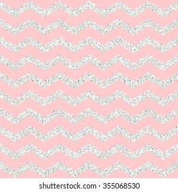 Rose quartz Shining silver glitter chevron background. Fashion trendy wallpaper