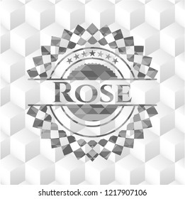 Rose realistic grey emblem with cube white background