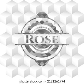 Rose realistic grey emblem with cube white background. 