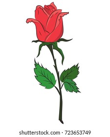 Rose red, cartoon image. Artistic freehand drawing.