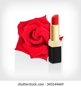 Rose with red lipstick with long shadow. Vector icon. EPS10 vector