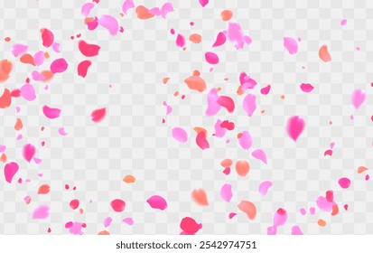 Rose Red and pink petals or sakura flying petals, romantic background with realistic pink cherry flower petals flow or falling motion. Love, romance, floral spring season

