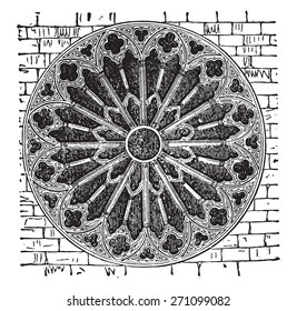 Rose of the Reims cathedral, the thirteenth century, vintage engraved illustration. Industrial encyclopedia E.-O. Lami - 1875. 