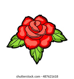 Rose Retro-Tattoo-Symbol. Cartoon alte Schulgrafik.