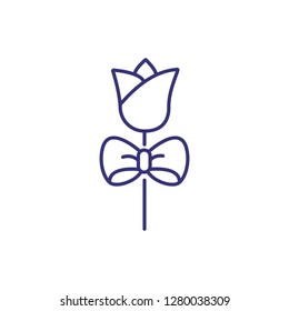 Rose with ribbon line icon. Dating, present, love. Valentine Day concept. Vector illustration can be used for topics like relationships, holiday, flowers