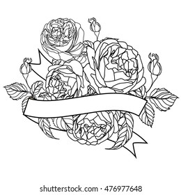 rose with ribbon. paper cutting. Background with rose. hand drawn. flower background vector.