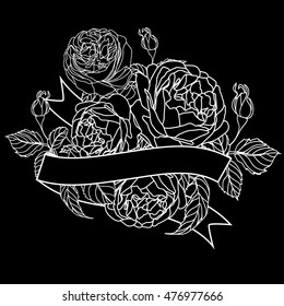 rose with ribbon. paper cutting. Background with rose. hand drawn. flower background vector.