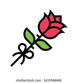 Rose with ribbon vector illustration, filled design icon