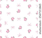 Rose and Ribbons Seamless pattern hand drawn with watercolor. For textile, fabric, wallpaper, banners, cards and so on. You can change the background color from the EPS file.
