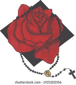 Rose and Rosary Illustration black square