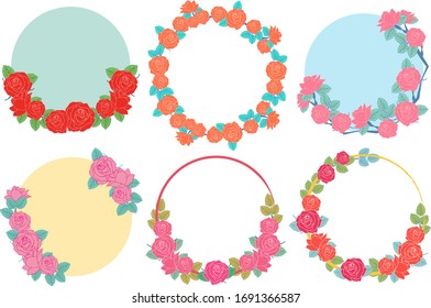 Rose round frame frame illustration material set