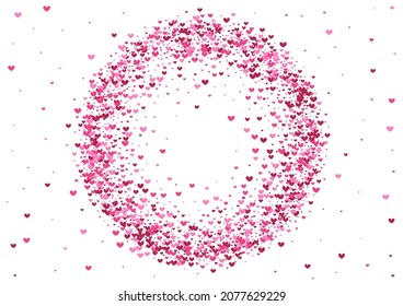 Rose Scatter Confetti Frame. Red Paper Wallpaper. Purple Heart Art. Pink Shadow Background. Burst Illustration.