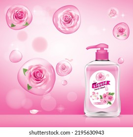 Rose scented hand sanitizer bottle.illustration vector